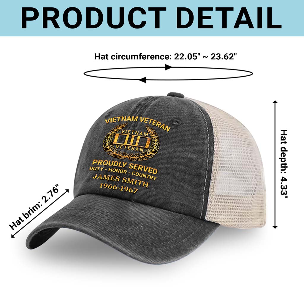 Personalized Vietnam Veteran Baseball Cap, 2D Denim Hat With Mesh QFTD5160604 - Image 6