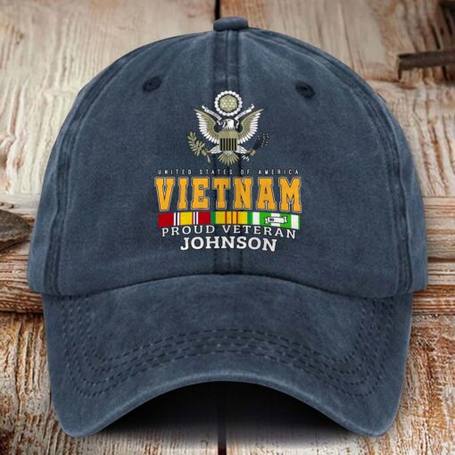 Personalized Vietnam Veteran Distressed Washed Cotton Printed Hat MQHM5100602 - Image 6