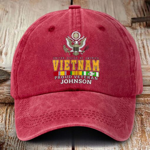 Personalized Vietnam Veteran Distressed Washed Cotton Printed Hat MQHM5100602 - Image 5