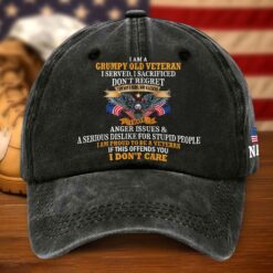 Personalized I Am A Grumpy Old Veteran Distressed Washed Cotton Printed Hat QFTD5070602