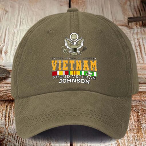 Personalized Vietnam Veteran Distressed Washed Cotton Printed Hat MQHM5100602 - Image 4