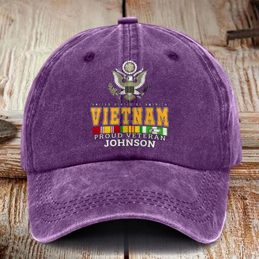 Personalized Vietnam Veteran Distressed Washed Cotton Printed Hat MQHM5100602 - Image 3
