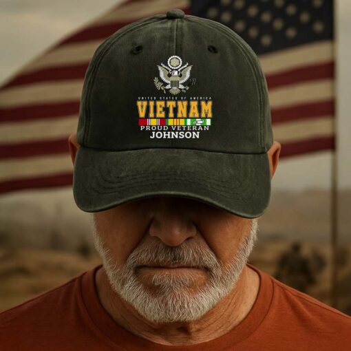 Personalized Vietnam Veteran Distressed Washed Cotton Printed Hat MQHM5100602 - Image 2