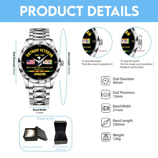 Personalized Vietnam Veteran Alloy Luxury Quartz Watch QFHA5190602 - Image 4