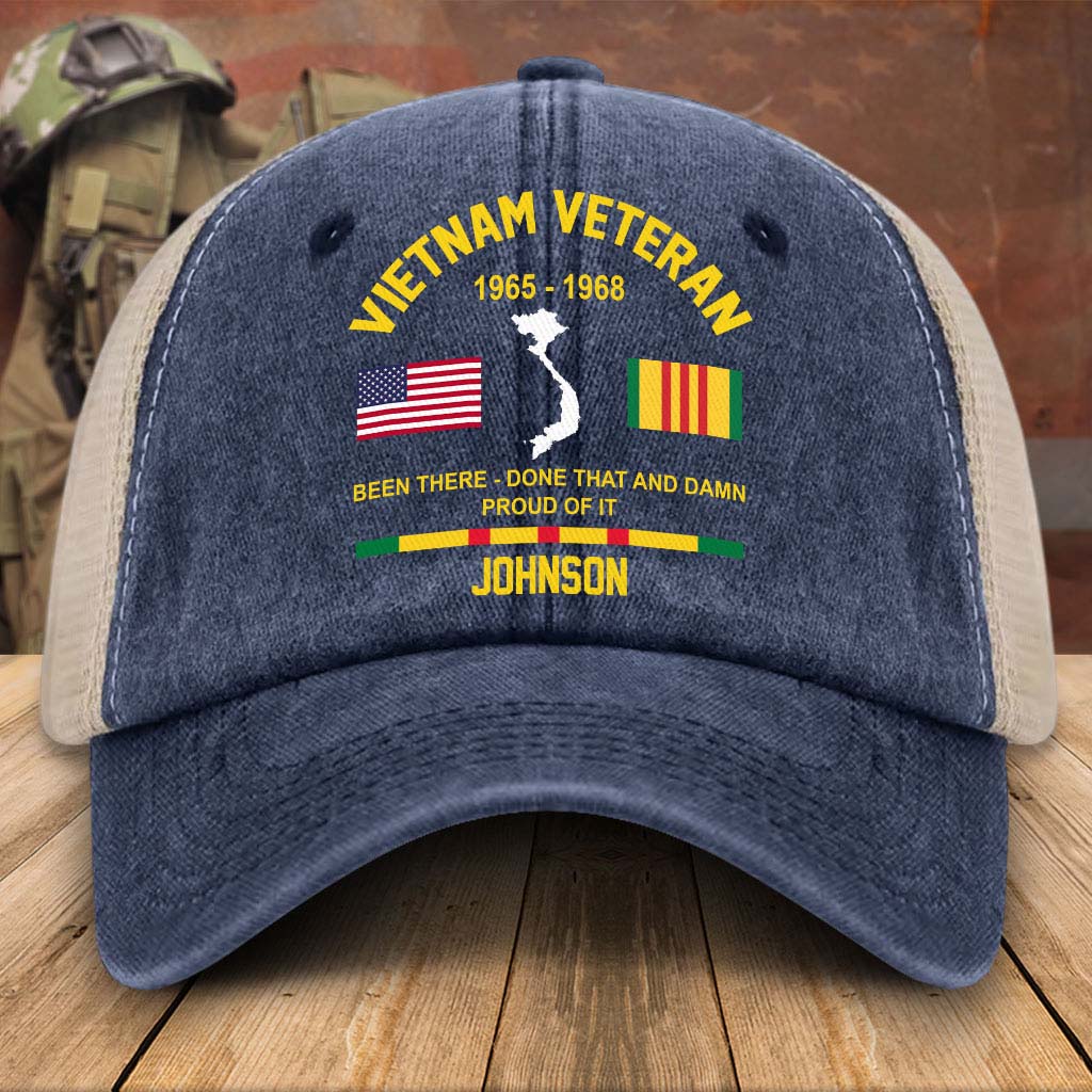 Personalized Vietnam Veteran Baseball Cap, 2D Denim Hat With Mesh QFTD5160601 - Image 3