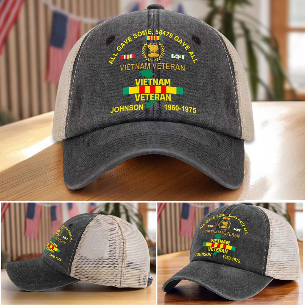 Personalized Vietnam Veteran Baseball Cap, 2D Denim Hat With Mesh QFTD5160602 - Image 5