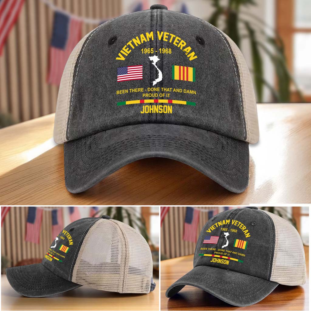 Personalized Vietnam Veteran Baseball Cap, 2D Denim Hat With Mesh QFTD5160601 - Image 5