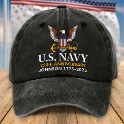 Custom US Navy 250th Anniversary Distressed Washed Cotton Printed Hat, Gift For Veterans UKHA5080701