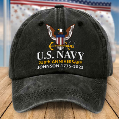 Custom US Navy 250th Anniversary Distressed Washed Cotton Printed Hat, Gift For Veterans UKHA5080701