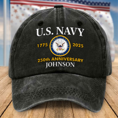 Custom US Navy 250th Anniversary Distressed Washed Cotton Printed Hat, Gift For Veterans UKHA5080702