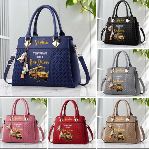 Custom School Bus Driver PU Leather Deluxe Handbag UKND5160704
