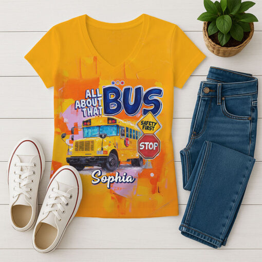 Personalized School Bus Driver V-neck T-shirt QFTO5180701 - Image 2