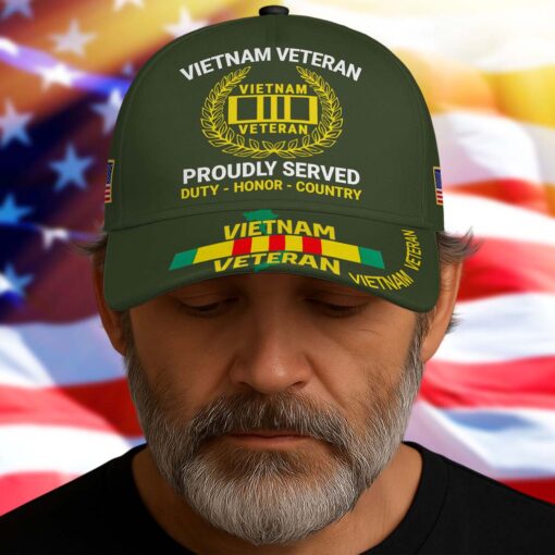 Vietnam Veteran Cap, Proudly Served, Duty - Honor - Country, Military Gifts Cap UKTD5250703 - Image 4