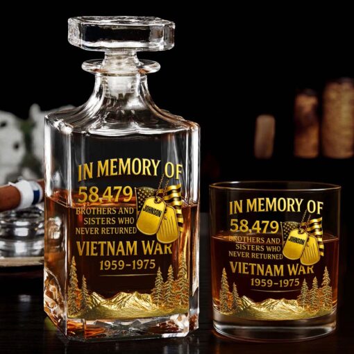 2D FLAT Personalized Vietnam Veteran Whiskey Glass & Bottle QFTD5060801