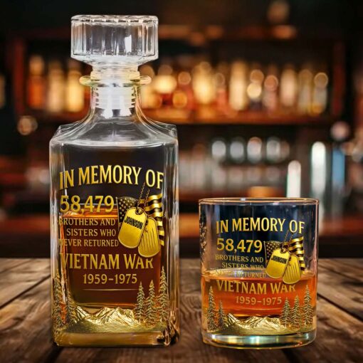 2D FLAT Personalized Vietnam Veteran Whiskey Glass & Bottle QFTD5060801 - Image 2