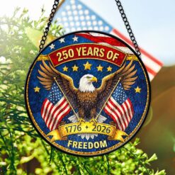 United States 250 Years of Freedom Stained Glass Suncatcher, Patriotic Bald Eagle Window Hanger QFTD5100107